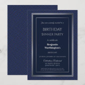 Elegant Navy Blue en Silver Birthday Dinner Kaart (Voorkant / Achterkant)