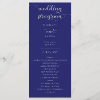 Elegant Navy Blue en Silver Wedding Programma