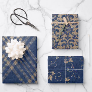 Elegant Navy Blue en Tan Inpakpapier Vel