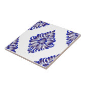 Elegant Navy Blue en White Damask Pattern Tegeltje (Zijkant)