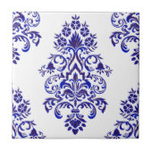 Elegant Navy Blue en White Damask Pattern Tegeltje (Voorkant)