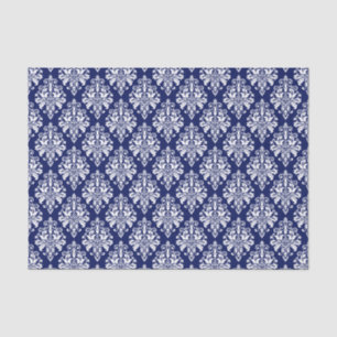 Elegant Navy Blue en White Damask Pattern Tissuepapier