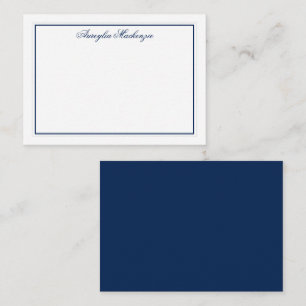 Elegant Navy Blue en White, gepersonaliseerd Notitiekaartje