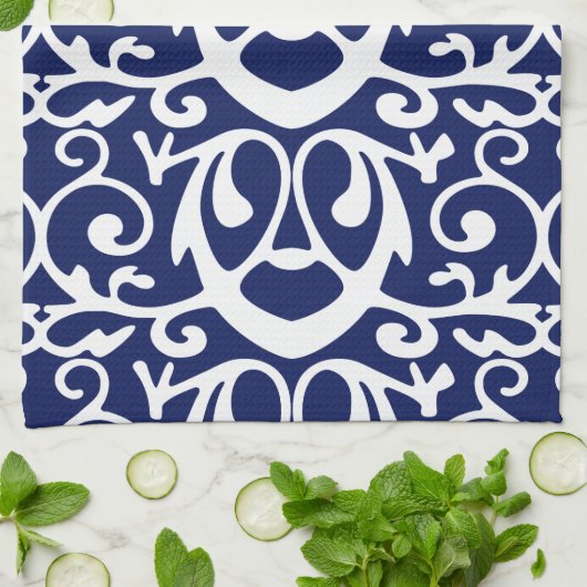 Elegant Navy Blue en White Pattern Kitchen Towels Theedoek (Gevouwen)