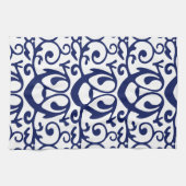 Elegant Navy Blue en White Pattern Kitchen Towels Theedoek (Horizontaal)