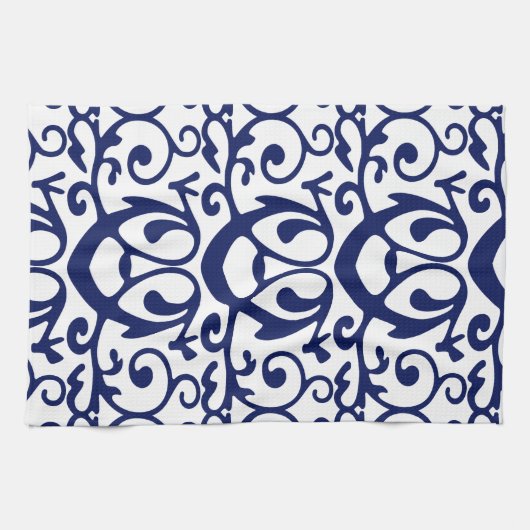 Elegant Navy Blue en White Pattern Kitchen Towels Theedoek (Horizontaal)