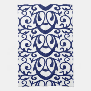 Elegant Navy Blue en White Pattern Kitchen Towels Theedoek