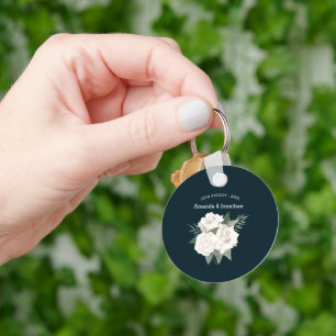 Elegant Navy Blue en White Roses Wedding Sleutelhanger