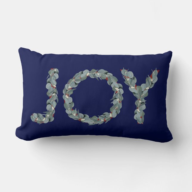 Elegant Navy Blue Eucalyptus kerst Joy Kussen (Voorkant)