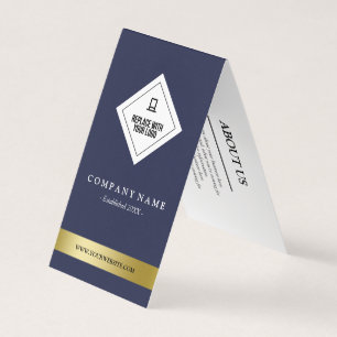 Elegant Navy Blue Faux Gold Uw Logo Label ophangen Visitekaartjes