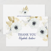 Elegant Navy Blue Floral Bat Mitzvah Bedankkaart (Voorkant / Achterkant)