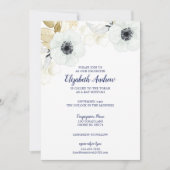 Elegant Navy Blue Floral Bat Mitzvah Kaart (Voorkant)