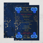 Elegant Navy Blue Floral Ceremony Program Template Programma (Voorkant / Achterkant)