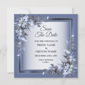 Elegant Navy Blue Floral Framed Silver Wedding Save The Date (Voorkant)