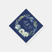 Elegant Navy Blue Floral Monogram Winter Weddensch Servet (Hoek)