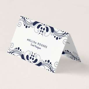 Elegant Navy-blue Floral Swirls Lace Visitekaartjes
