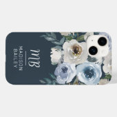 Elegant Navy Blue Floral Waterverf Monogram Case-Mate iPhone Case (Achterkant (horizontaal))