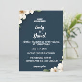 Elegant Navy Blue Floral Wedding Invitation (Debout devant)