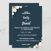 Elegant Navy Blue Floral Wedding Invitation (Devant / Derrière)