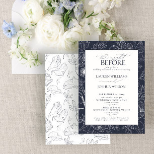 Elegant Navy Blue Floral Wedding Rehearsal Dinner Kaart