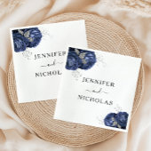 Elegant Navy Blue Floral Wedding Servet