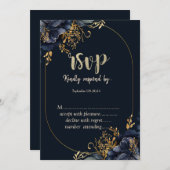 Elegant Navy Blue Flowers RSVP Kaart (Voorkant / Achterkant)
