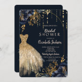 Elegant Navy Blue Flowers Vrijgezellenfeest Kaart (Voorkant / Achterkant)