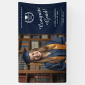 Elegant Navy Blue Gefeliciteerd Afstuderen Foto Spandoek (Verticaal)