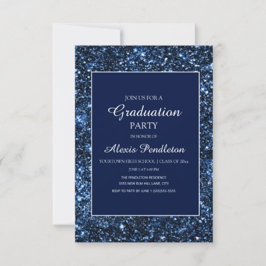 Elegant Navy Blue Glitter Afstuderen Kaart (Voorkant)