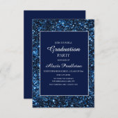 Elegant Navy Blue Glitter Afstuderen Kaart (Voorkant / Achterkant)