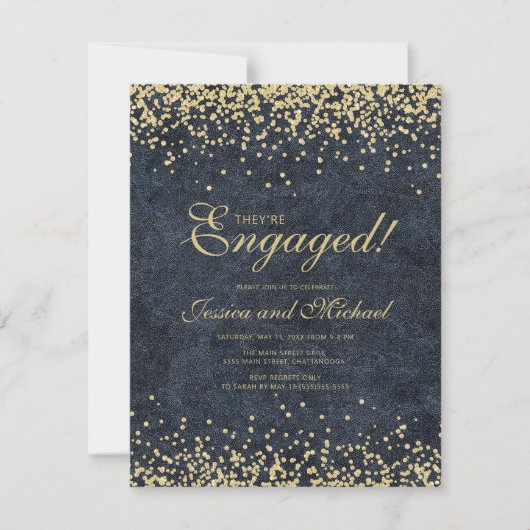 Elegant Navy Blue Glitter Wedding Verloving Kaart (Voorkant)