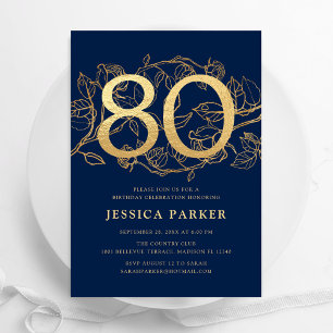 Elegant Navy Blue Gold 80th Birthday Kaart