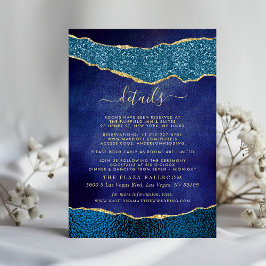 Elegant Navy Blue & Gold Agaat bruiloft detail Informatiekaartje