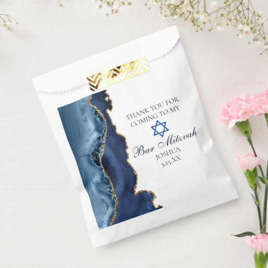 Elegant Navy Blue Gold Agate Bar Mitzvah Party Bedankzakje (Gezegeld)