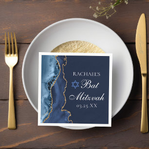 Elegant Navy Blue Gold Agate Bat Mitzvah Servet