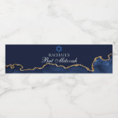 Elegant Navy Blue Gold Agate Bat Mitzvah Waterfles Etiket (Enkel label)