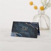 Elegant Navy Blue Gold Agate Monogram Weddenschap (Achterkant)