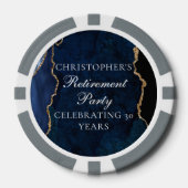 Elegant Navy Blue Gold Agate Retirement Party Poker Chips (Voorkant)
