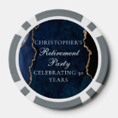 Elegant Navy Blue Gold Agate Retirement Party Poker Chips (Achterkant)
