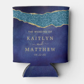 Elegant Navy Blue & Gold Agate Wedding Blikjeskoeler (Voorkant)