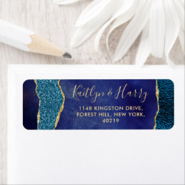 Elegant Navy Blue & Gold Agate Wedding Etiket