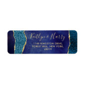 Elegant Navy Blue & Gold Agate Wedding Etiket (Voorkant)