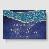 Elegant Navy Blue & Gold Agate Wedding Gastenboek (Voorkant)