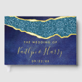 Elegant Navy Blue & Gold Agate Wedding Gastenboek (Voorkant)