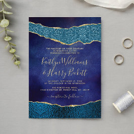 Elegant Navy Blue & Gold Agate Wedding Kaart