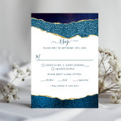 Elegant Navy Blue & Gold Agate Wedding RSVP Kaartje