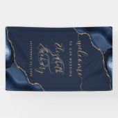 Elegant Navy Blue Gold Agate Wedding Welcome Spandoek (Horizontaal)