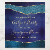 Elegant Navy Blue & Gold Agate Wedding Wijn Etiket (Enkel label)