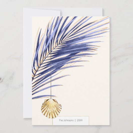 Elegant Navy Blue & Gold Beach Tropische Kerstmis Feestdagenkaart (Achterkant)