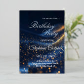 Elegant Navy Blue & Gold Birthday Party Invitation (Debout devant)